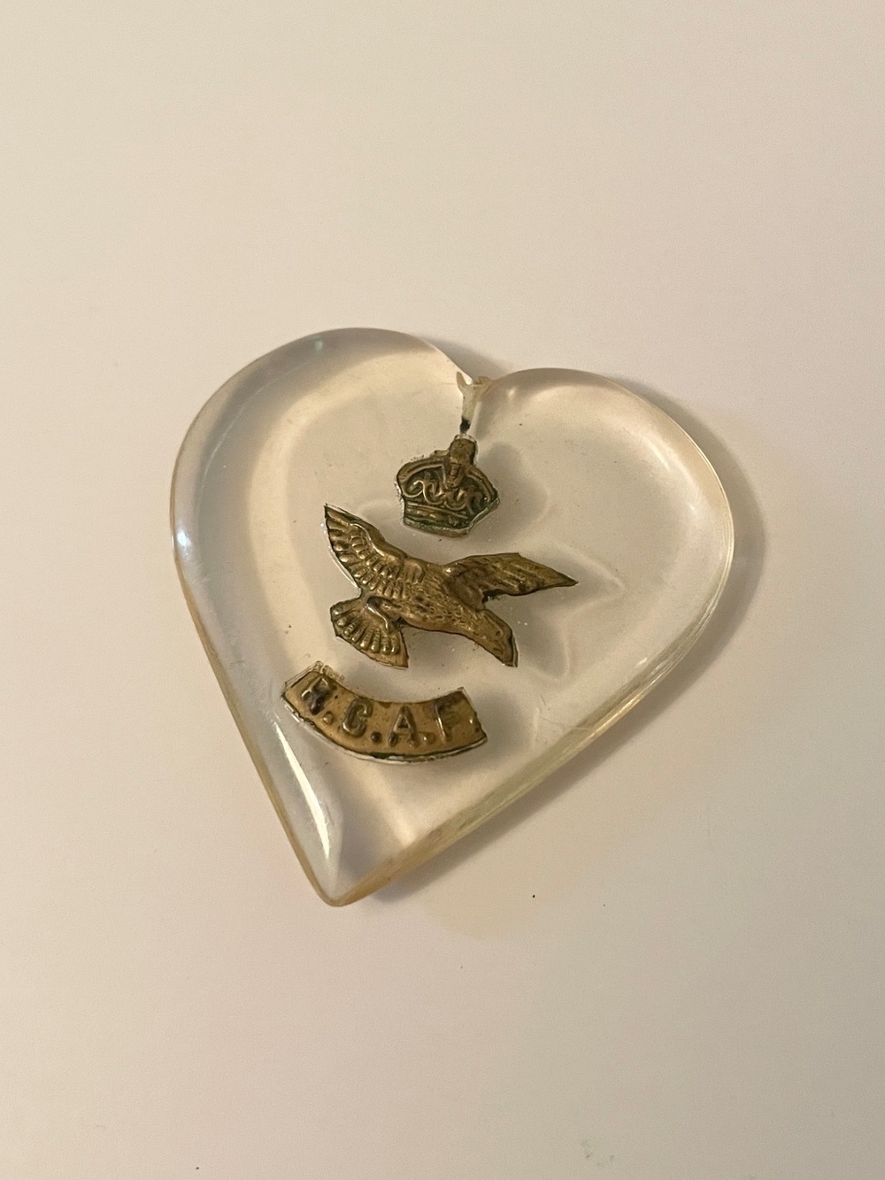 WWII RCAF Sweetheart Lucite Heart Pendant Vtg Military Royal Canadian Air Force